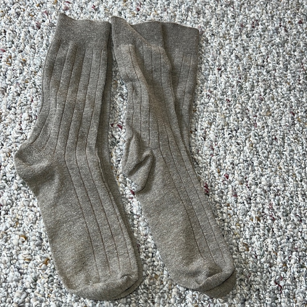 Lot of two pairs of men’s tan dress socks with stripe detail